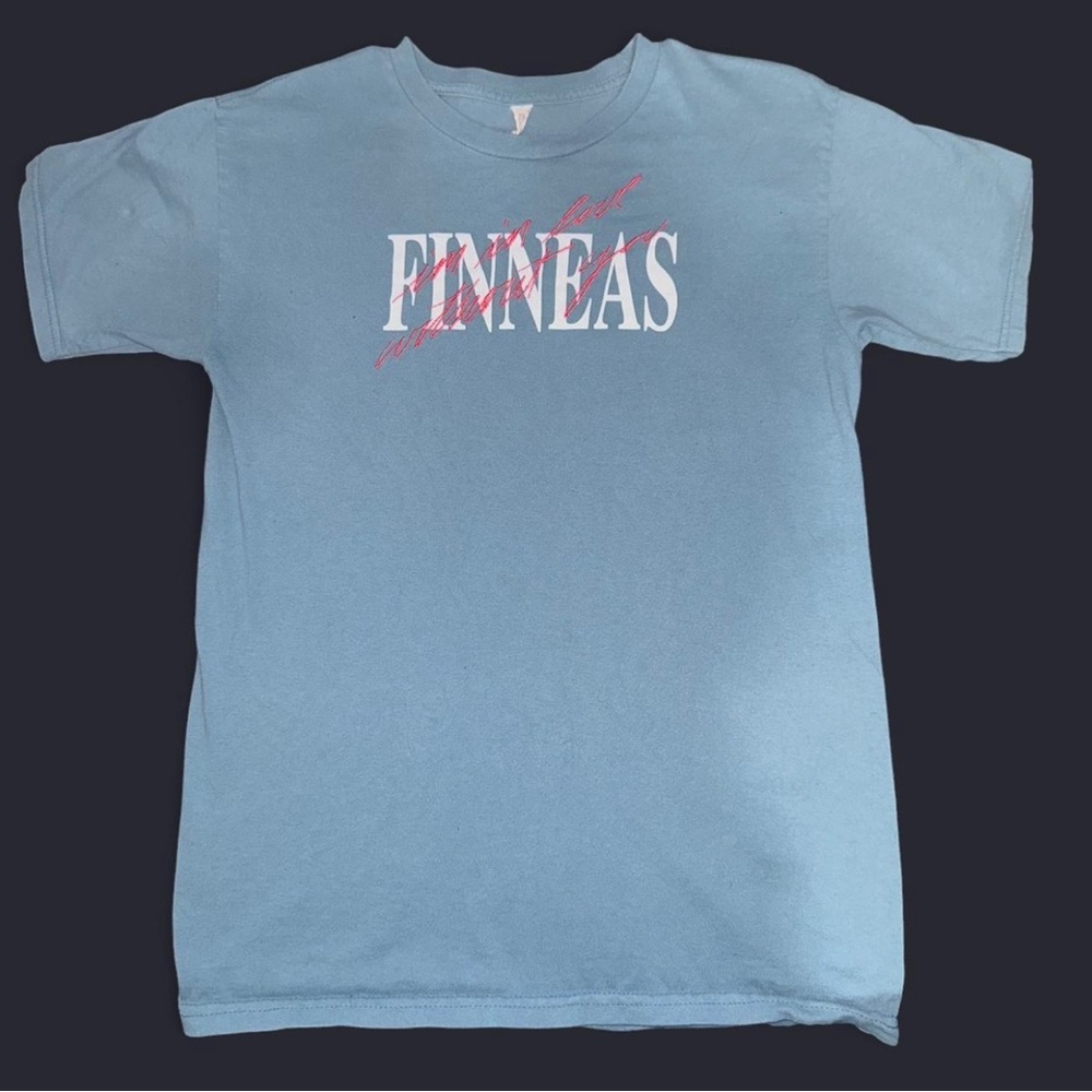 Finneas Blue and White Cotton T-Shirt 
“I’m In Love Without You” Shirt